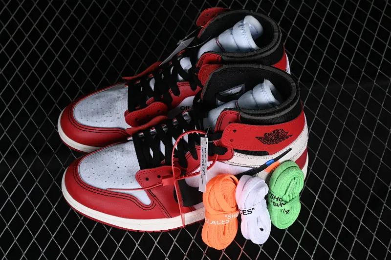 All categories Air Jordan Jordan series basketball shoes Air Jordan 1 High LJR version Off White x Air Jordan OW AJ1 Joe 1 joint white and red high-top basketball shoes AA3834-101
